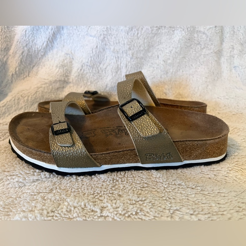 Birkenstock Birkis Tahiti Gold Pebble  Sandals Size 38 US 7 Womens Excel Cond!!